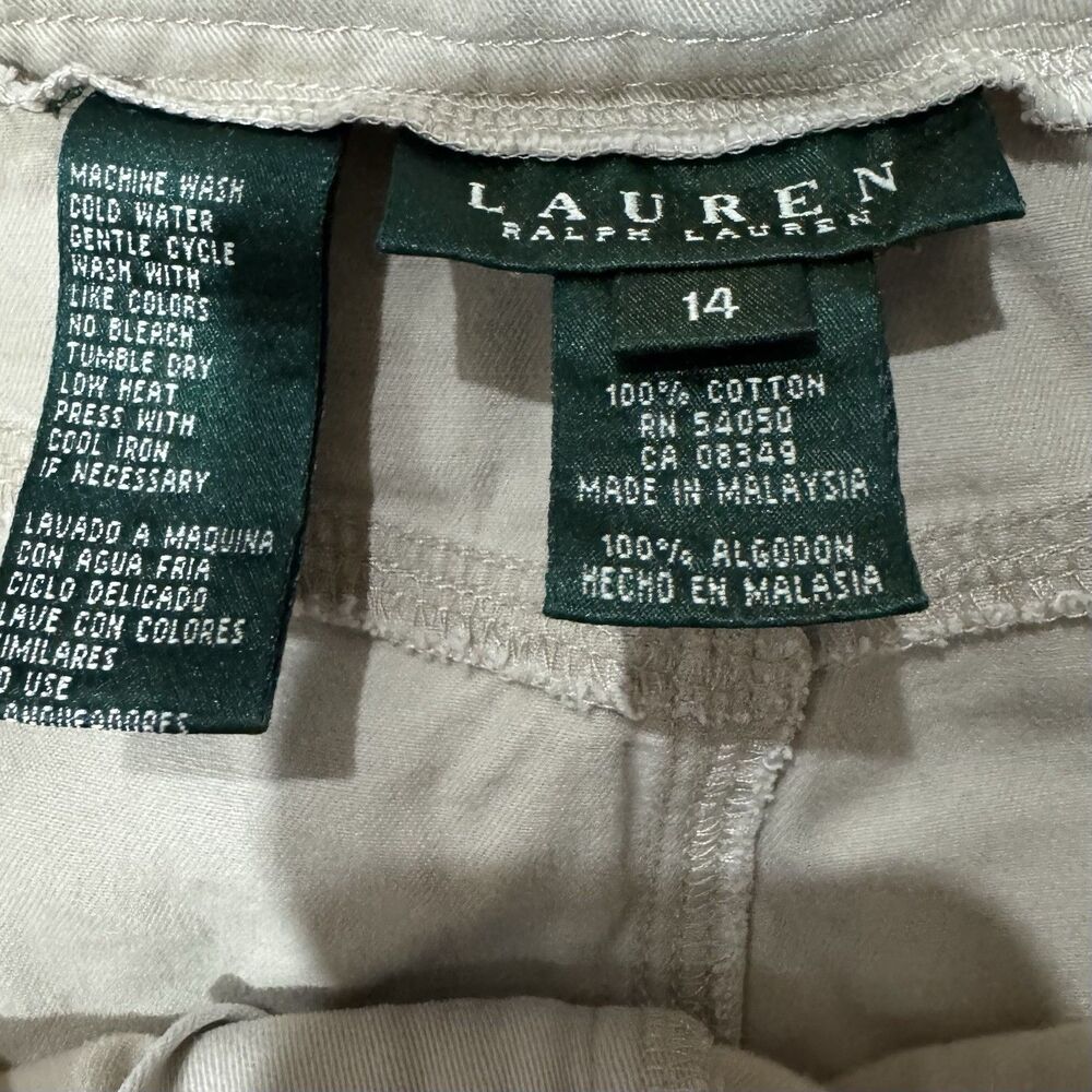 Lauren Ralph Lauren Khaki Midi Skirt Size 14 Cotton Pockets Classic Preppy - Picture 3 of 8